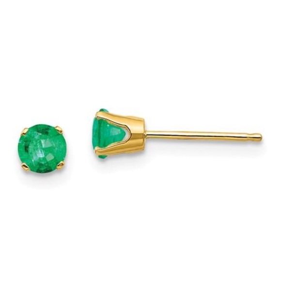 14K Yellow Gold Green Emerald Post Earrings
